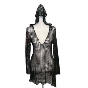 Jude size small long sleeve Black Mesh Hooded Swim Cover-Up EUC